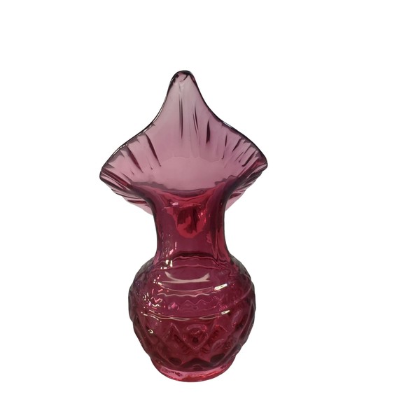 Antique Victorian Cranberry Jack in the Pulpit Vase Hand Blown Diamond Pattern - Picture 6 of 9